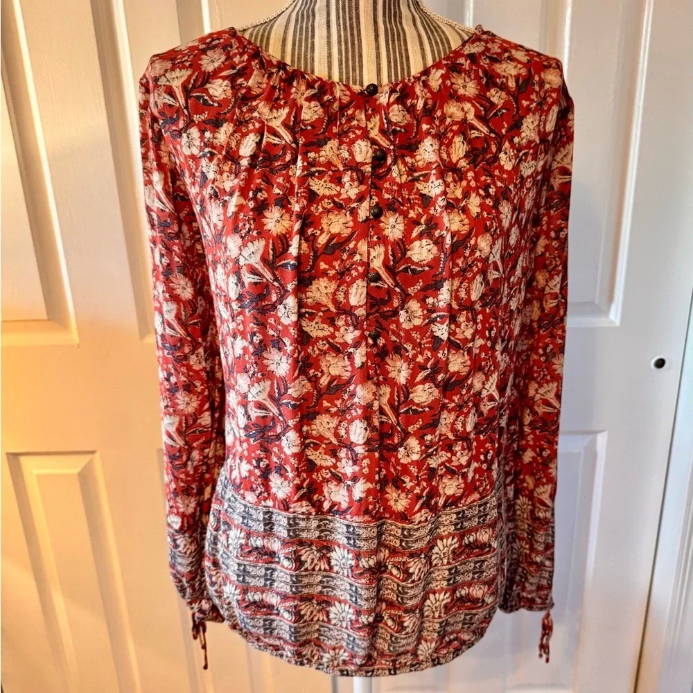 Lucky Brand Red and Cream Floral Blouse - Picture 3 of 10